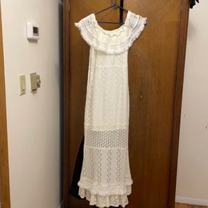 White cut out off the shoulder maxi sheer bottom